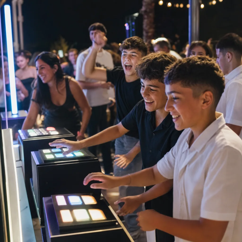כמה עמדות אטרקציה שונות פזורות באולם אירועים בבת מצווה