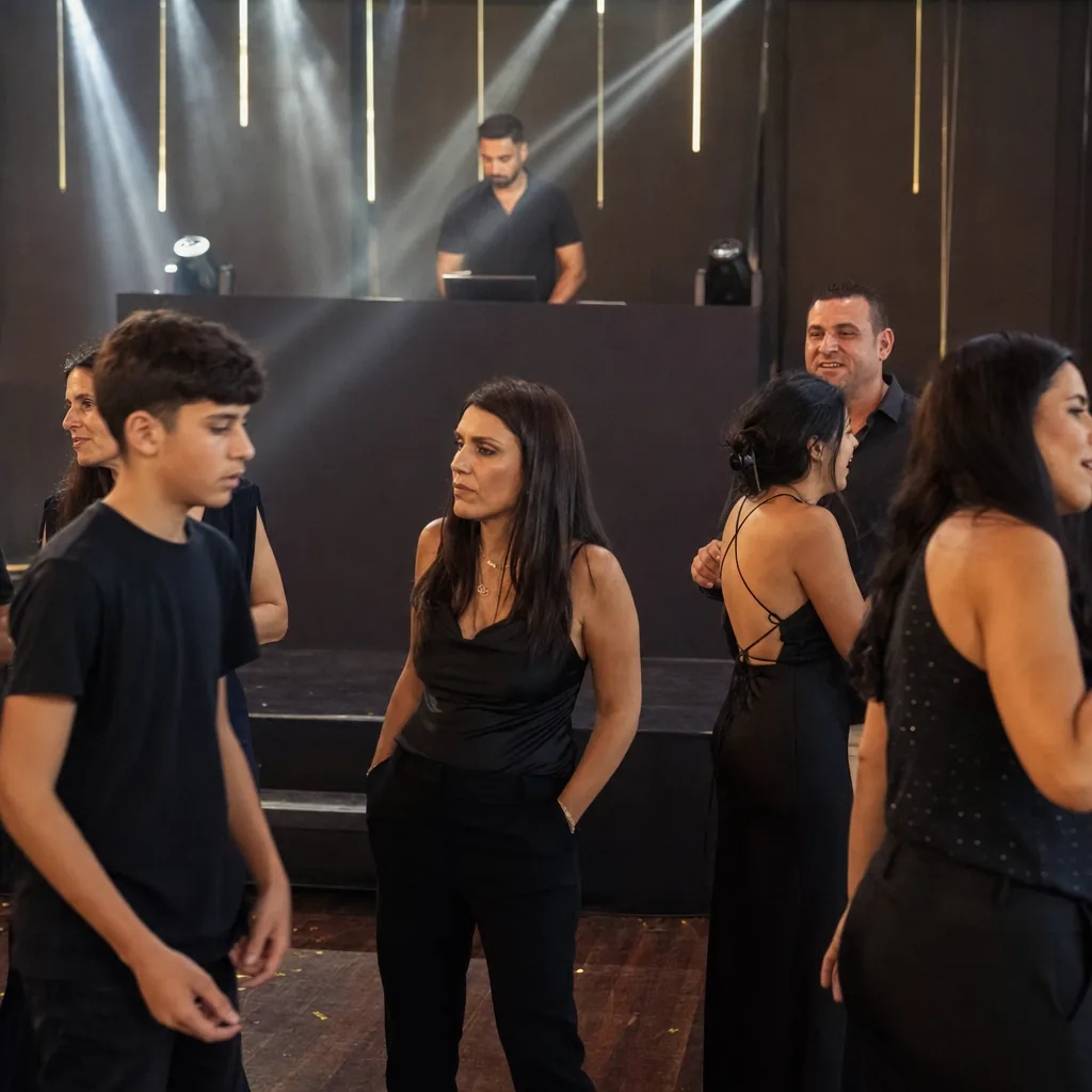 עמדת דיג׳יי סטנדרטית באולם אירועים לפני תחילת הבר מצווה